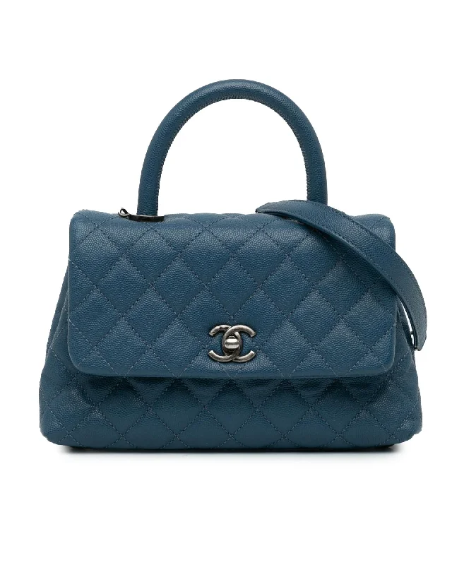 Quilted Leather Top Handle Bag with Chain Strap and CC Turn Lock