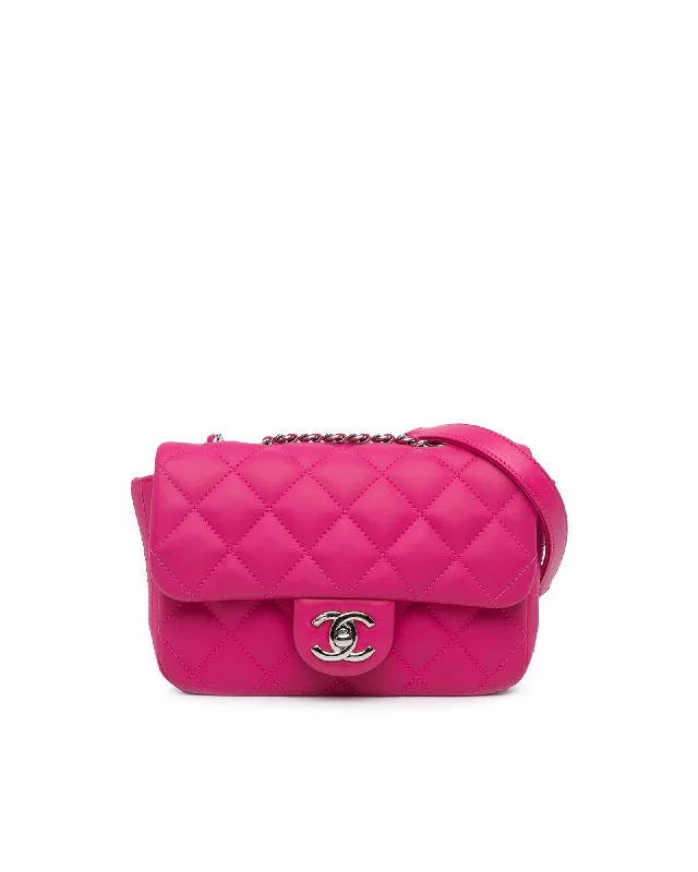 Quilted Rubber Flap Bag with Leather-Woven Chain Strap