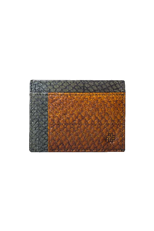 Rio Fish Leather Card Holder in Moss & Cognac