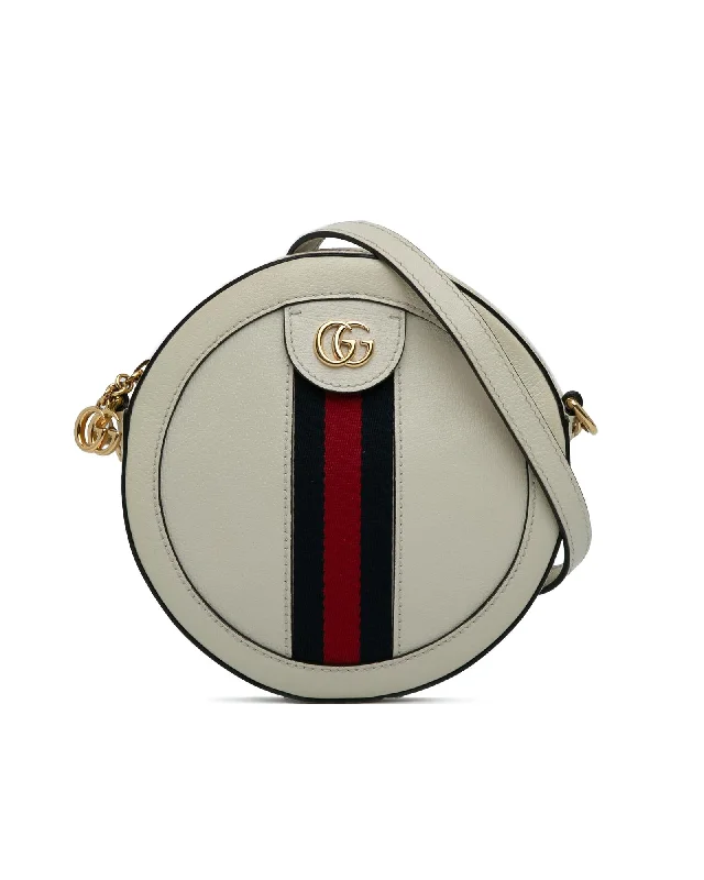 Mini Round Leather Crossbody Bag with Gold Chain Strap and Zip Closure