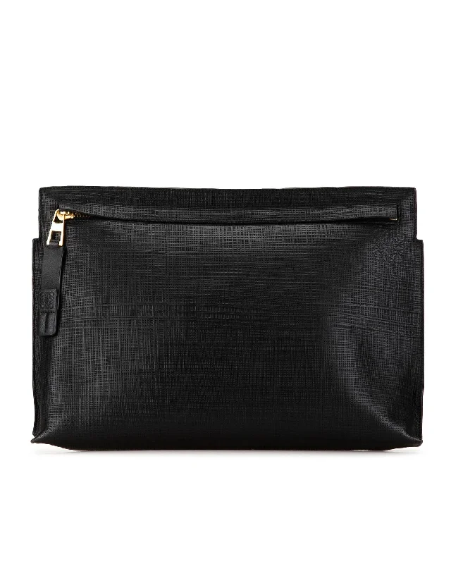 Leather Anagram T Clutch with Top Zip and Interior Slip Pocket