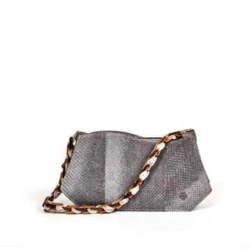 Sienna Baguette Fish Leather Bag in Grey