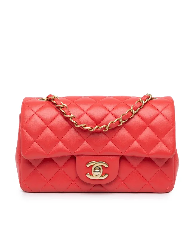 Mini Rectangular Classic Lambskin Flap Bag with Chain Strap and Turn Lock Closure