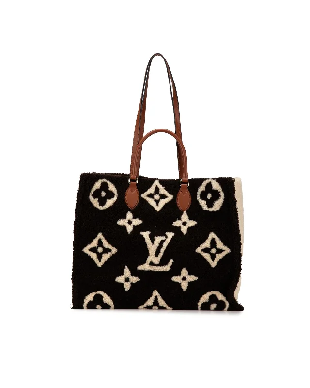 Monogram Giant Shearling Teddy Onthego Tote with Leather Handles and Shoulder Straps