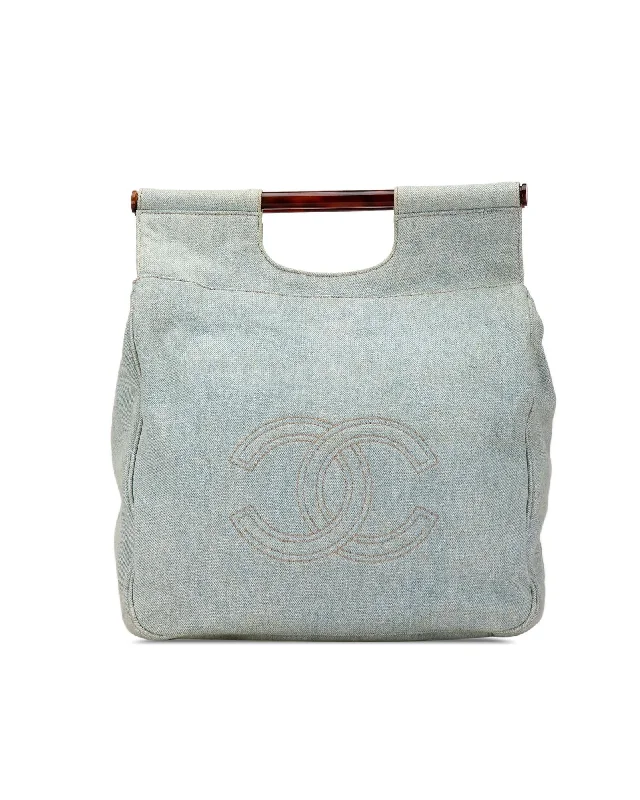 Chanel Denim Tote Bag with Horn Handle