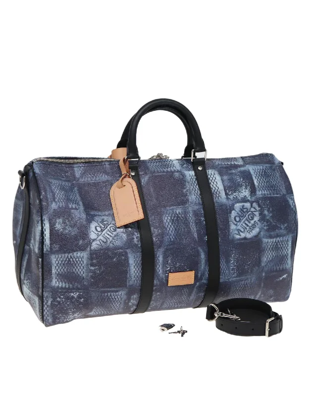 Damier Cobalt Canvas Keepall Bandouliere 50 Bag with Dust Bag and Accessories