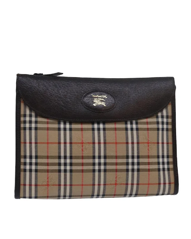 Nova Check Canvas Clutch Bag with Stain and Rubbing Details