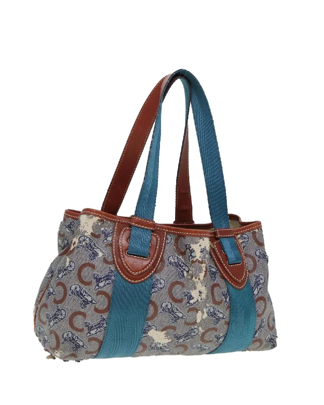 Coated Canvas Hand Bag with Metal Fittings and Multiple Compartments