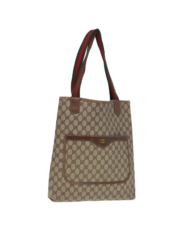 GG Canvas Web Sherry Line Tote Bag PVC Leather