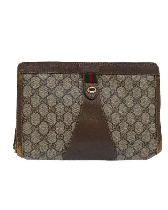 GG Supreme Web Sherry Line Clutch Bag in PVC Leather and GG Canvas