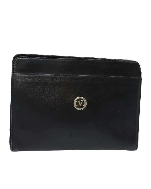 Leather Clutch Bag with Metal Fittings Made in Italy