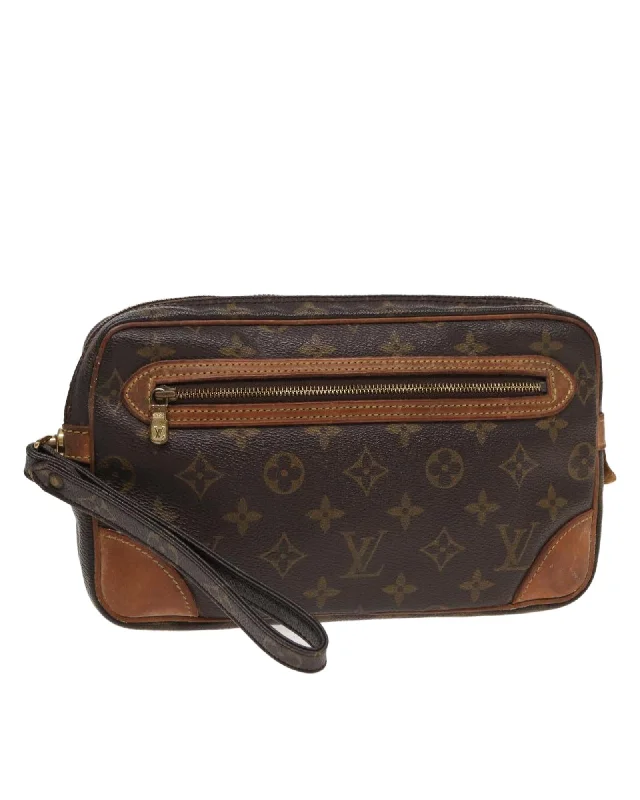 Monogram Canvas Clutch Bag with Zipper Pull Detailing