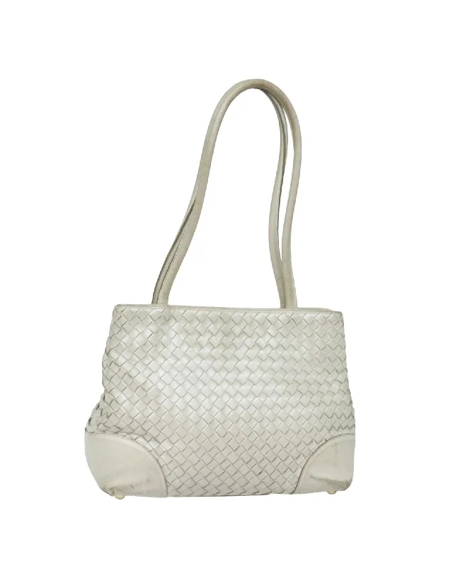 Intrecciato Leather Tote Bag with Silver-Tone Accents