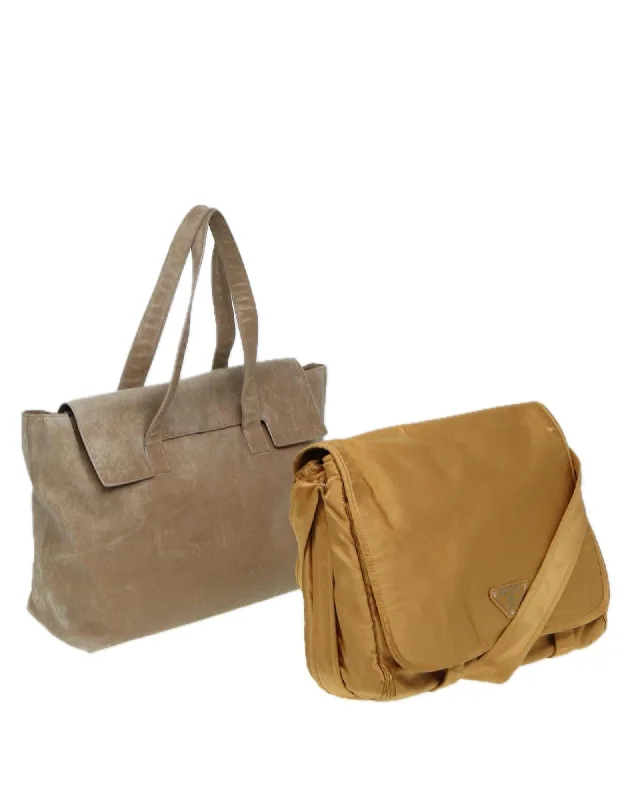 Leather Tote Bag Set with Distressed Detailing