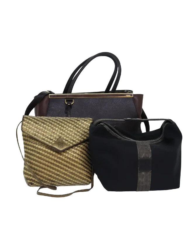 Elegant Leather Shoulder Handbag 3-Piece Set with Gold Accents