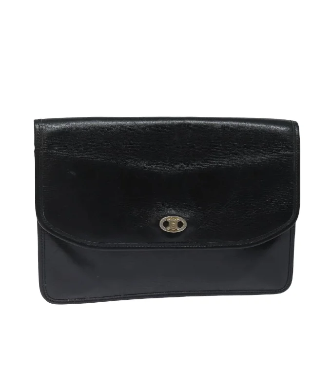 Leather Clutch Bag with Metal Fittings and Pocket