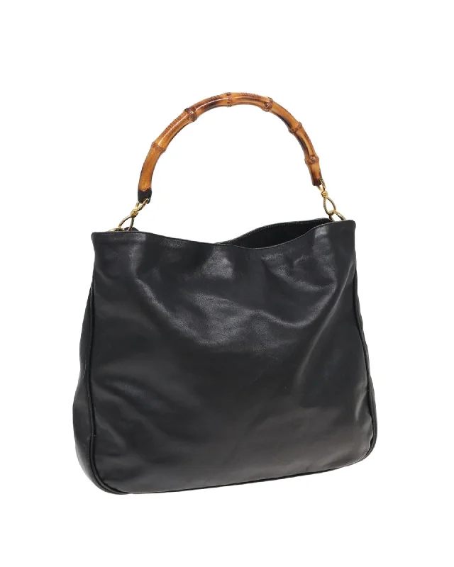 Bamboo Leather Hand Bag with Metal Fittings and Surface Detailing