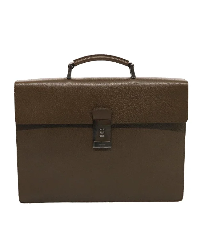 PRADA Saffiano Leather Briefcase Brown 2VE368