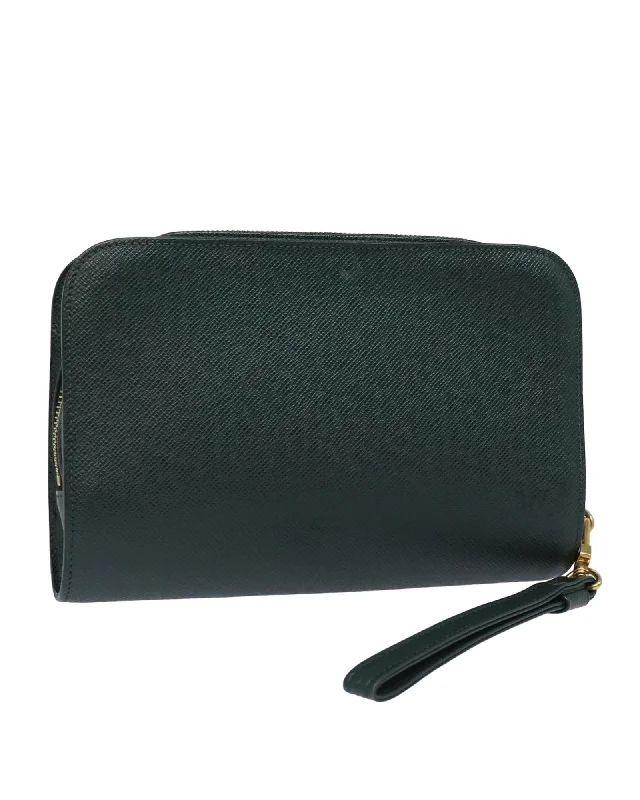 Taiga Leather Clutch Bag with Multiple Compartments