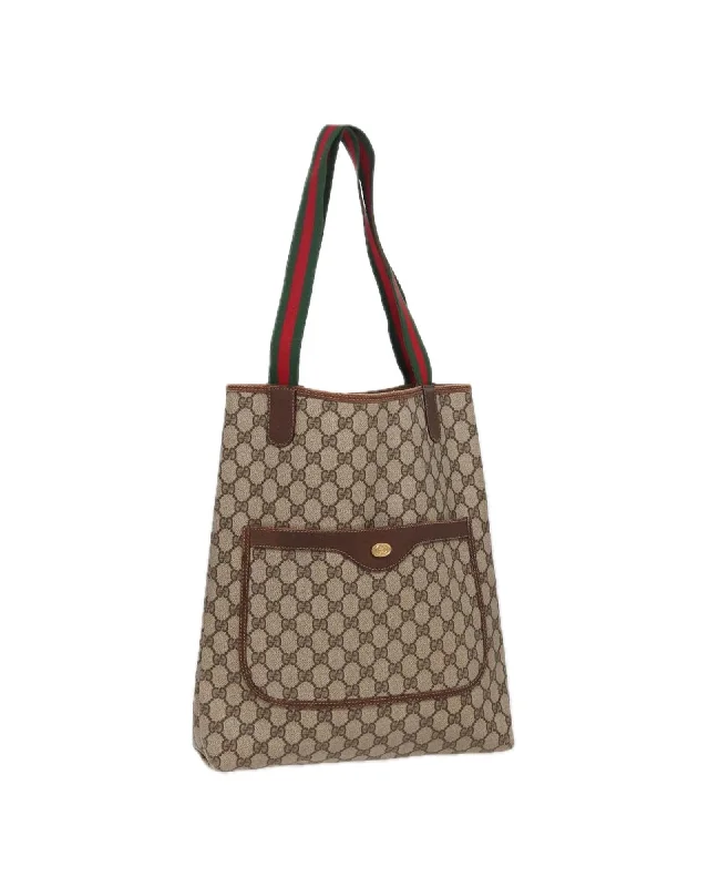 GG Canvas PVC Leather Tote Bag with Web Sherry Line