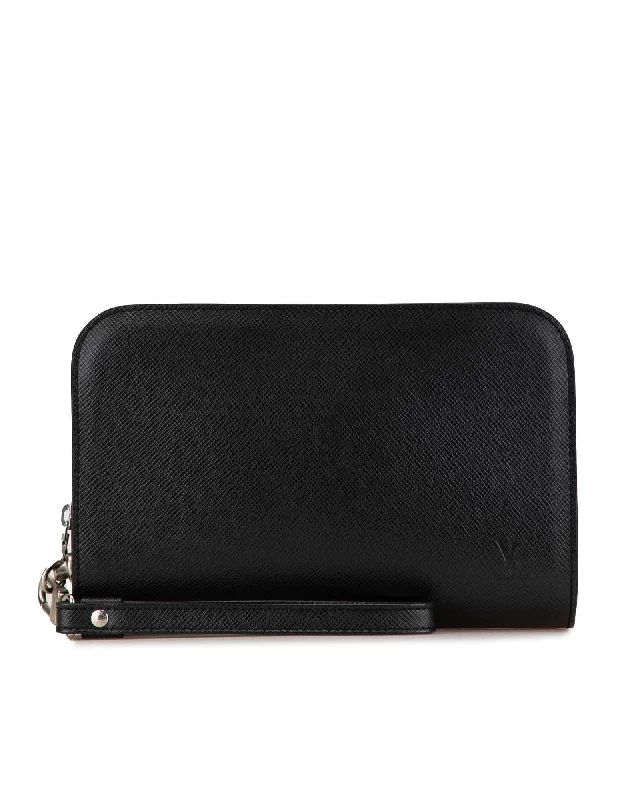 Taiga Leather Pochette with Zip Closure and Wrist Strap