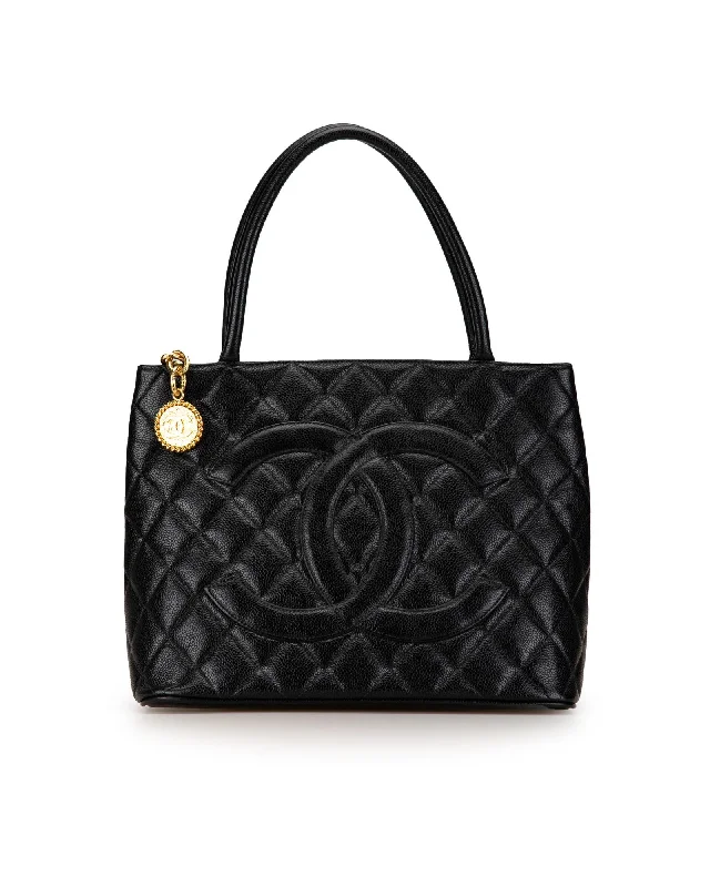 Quilted Leather Medallion Tote with Rolled Handles