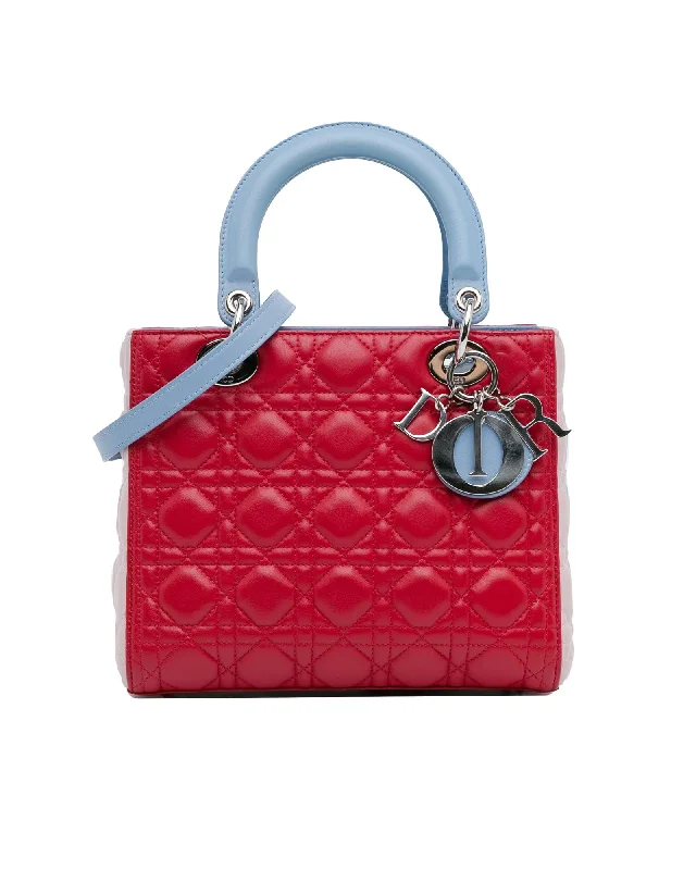 Medium Tricolor Lambskin Cannage Handbag with Detachable Strap