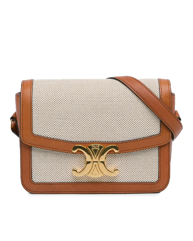 Canvas Crossbody Bag with Leather Trim and Push Lock Closure