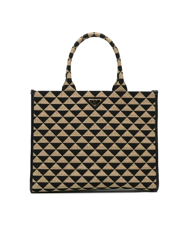 Large Triangolo Jacquard Symbole Tote with Saffiano Leather Trim