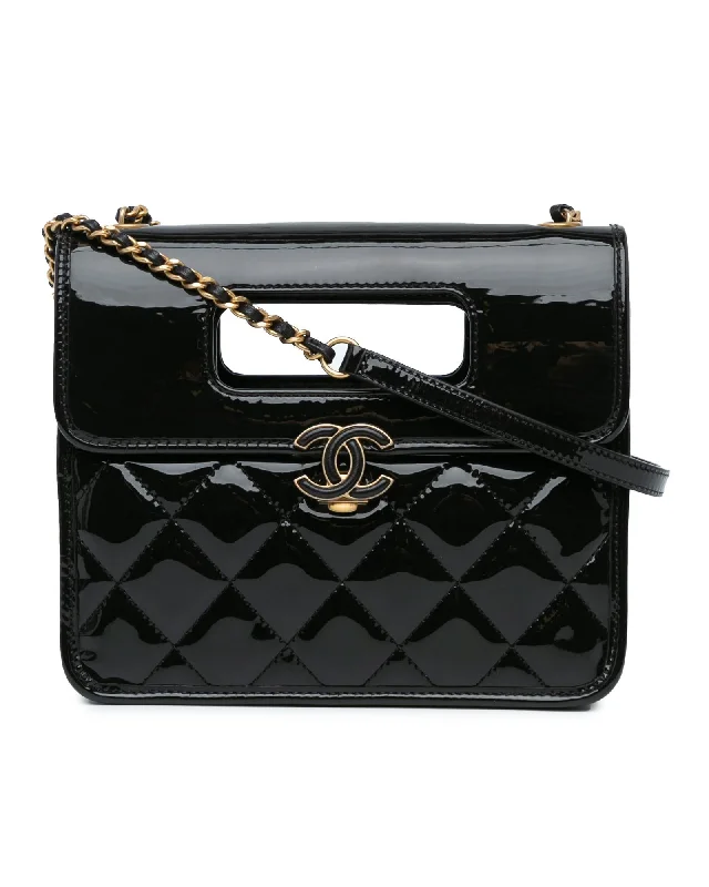 Mini Quilted Patent Leather Crossbody with Chain Strap and Magnetic Closure