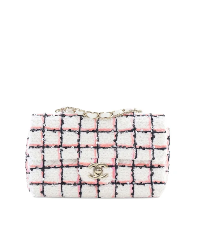 Mini Rectangular Tweed Sequin Flap Bag with Chain Straps