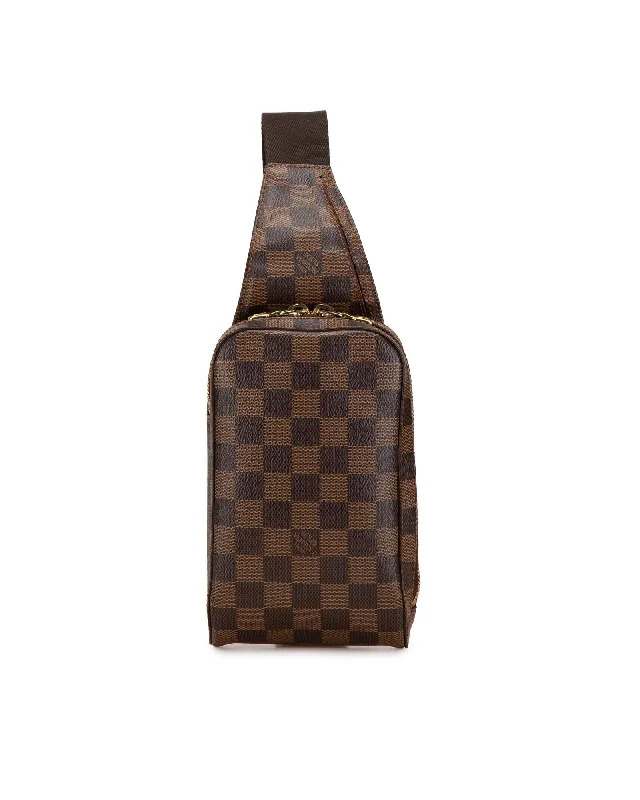 Damier Canvas Geronimos with Adjustable Strap and Top Zip Closure