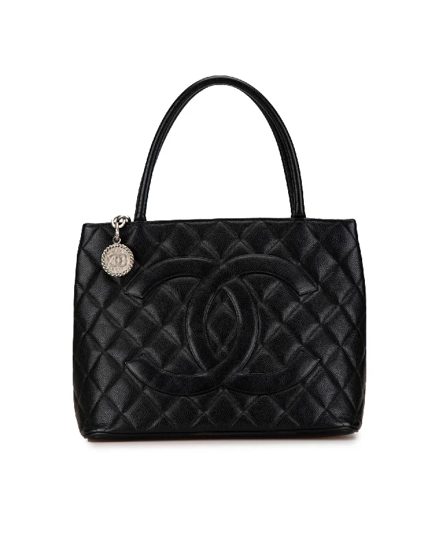 Quilted Leather Medallion Tote with Zip Closure and Multiple Pockets