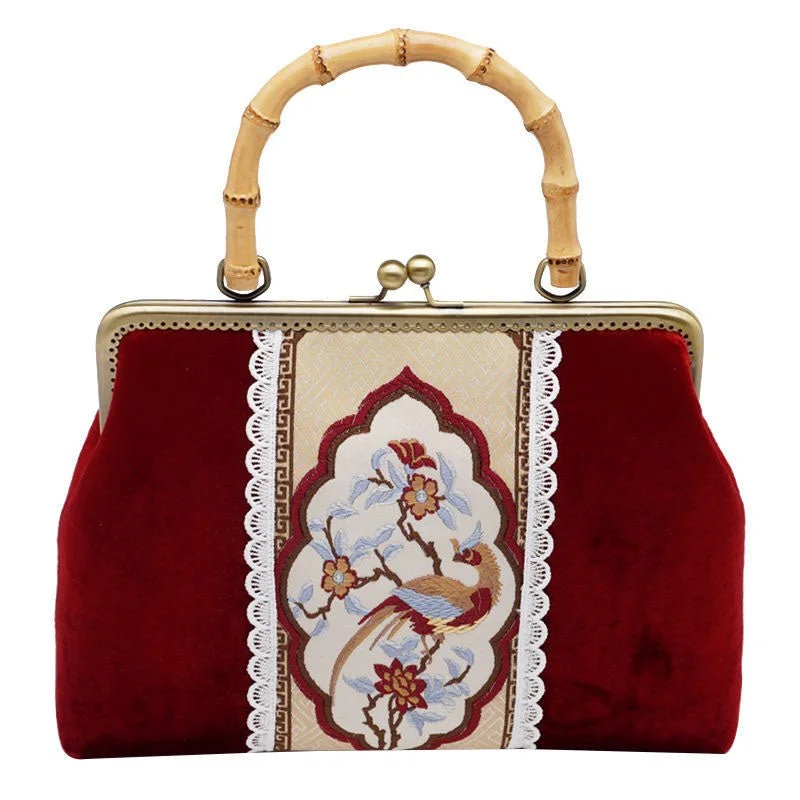 Luxy Moon Red Velvet Flower Evening Clutch Handbag