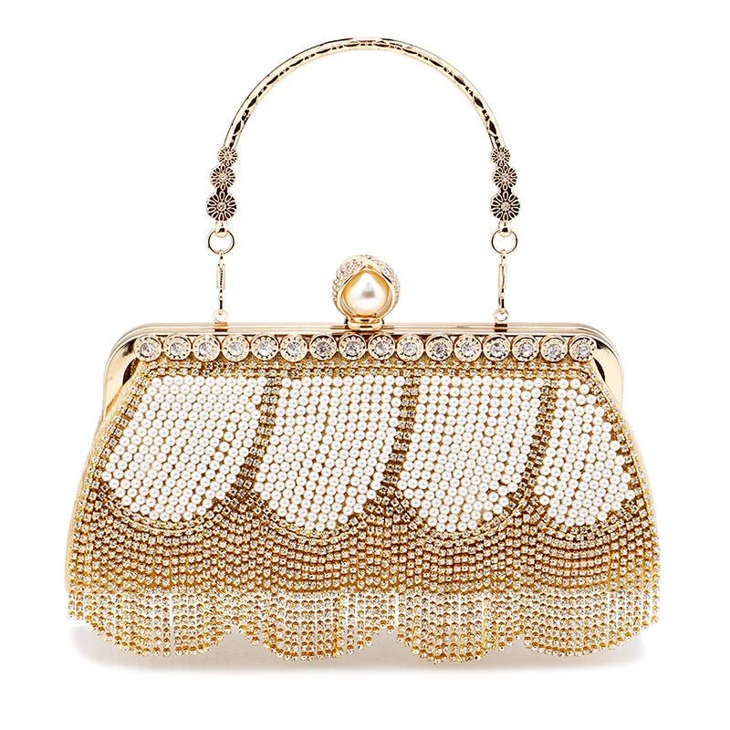 Luxy Moon Rhinestone Tassel Evening Clutch with Top Handle