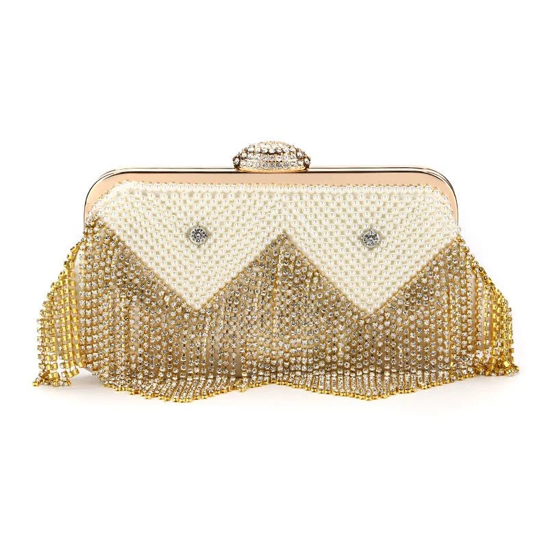 Luxy Moon Rhinestones Tassel Evening Clutch Bags Lady Party Handbags