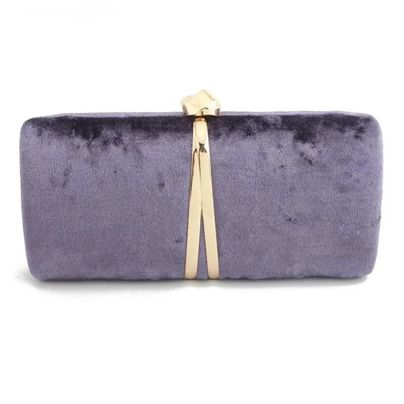 Luxy Moon Velour Clutch Bag For Women V Shape Metal