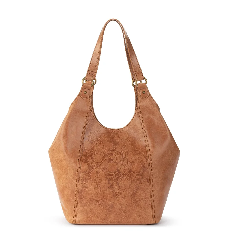 leather - tobacco floral embossed