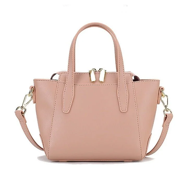 Chic Light-Toned Leather Tote: Elegant Short Handle Bag