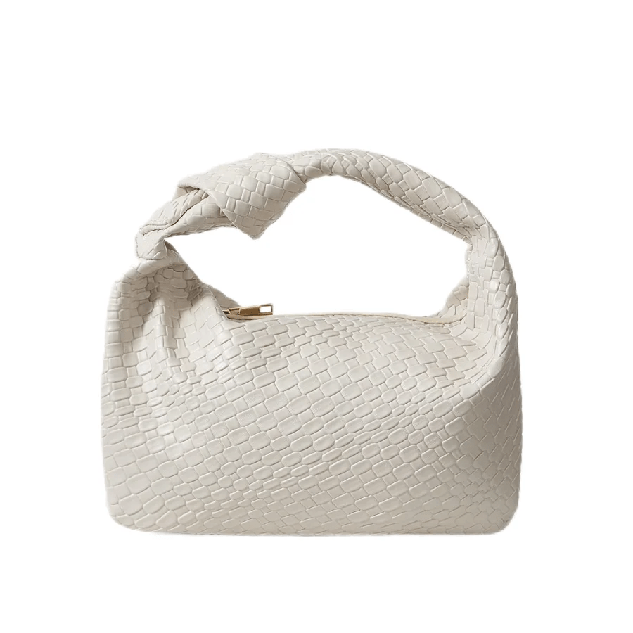 Ivory Grace Embossed Shoulder Bag with Woven Knot Decor