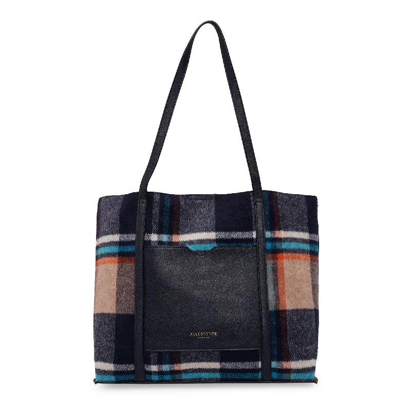 Accessorize London Women's Fabric Blue Camden Check Tote Bag