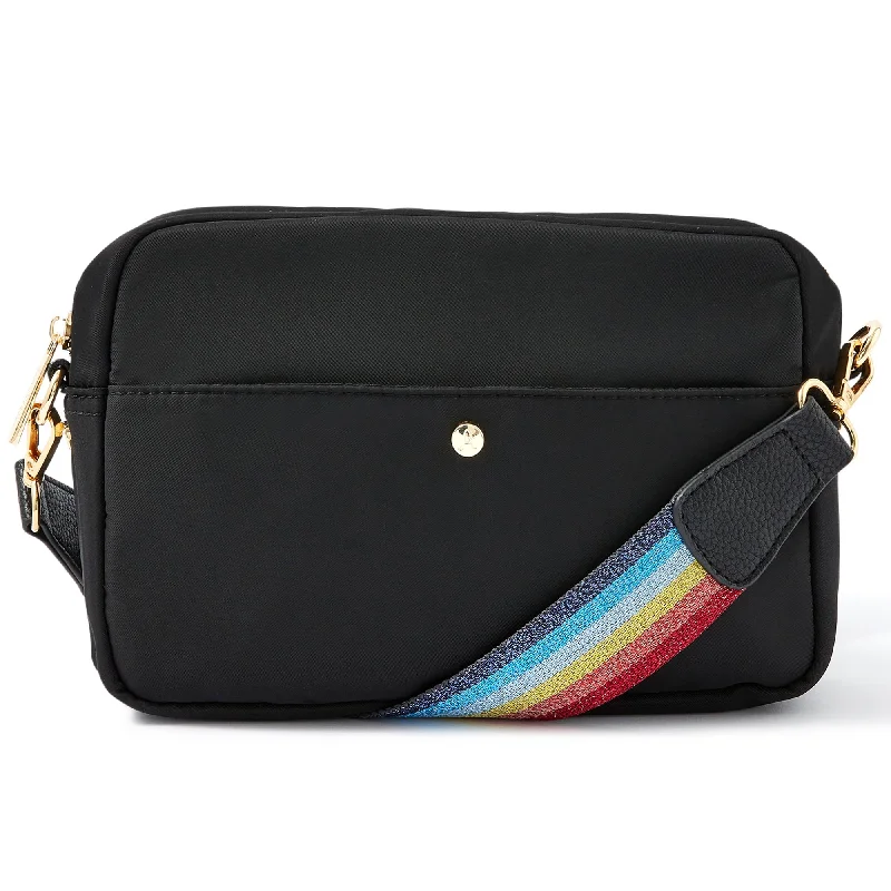 Accessorize London Women's Faux Leather Black Rainbow Strap Sling Bag