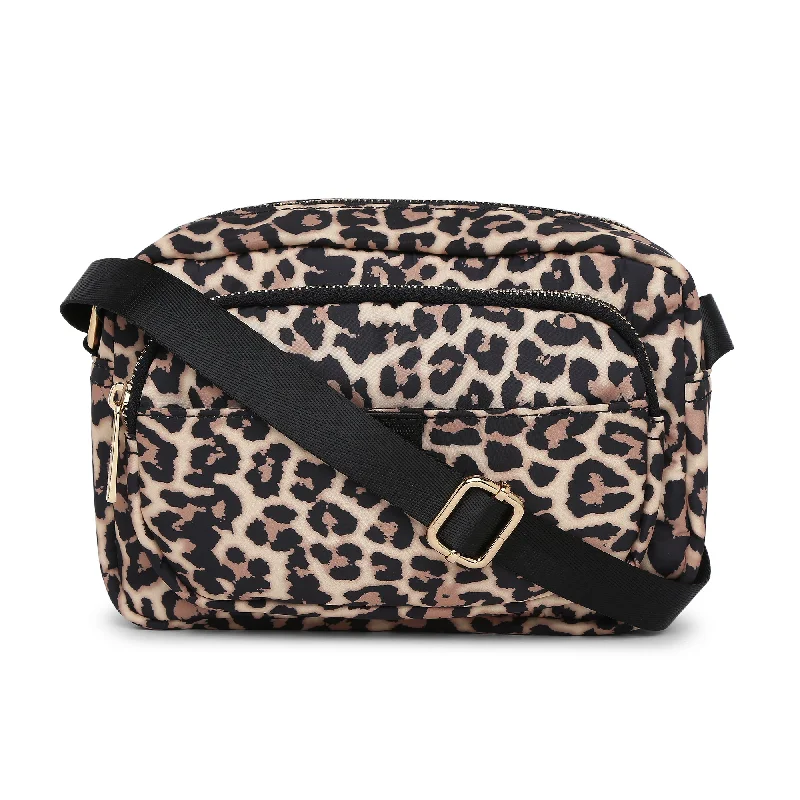 Accessorize London Women's Faux Leather Leopard Megan Nylon Large Sling Bag