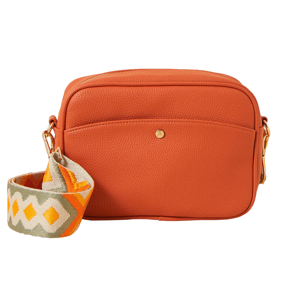 Accessorize London Women's Faux Leather Orange Webbing Strap Sling Bag