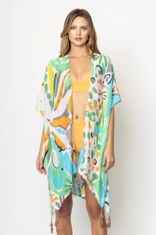 BLK310051 Dana Tropical Floral Print Kimono