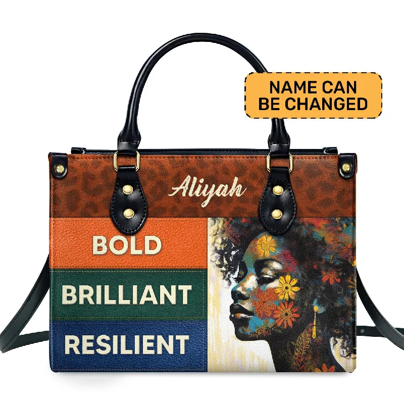 Bold Brilliant Resilient - Personalized Purple Leather Handbag STB69