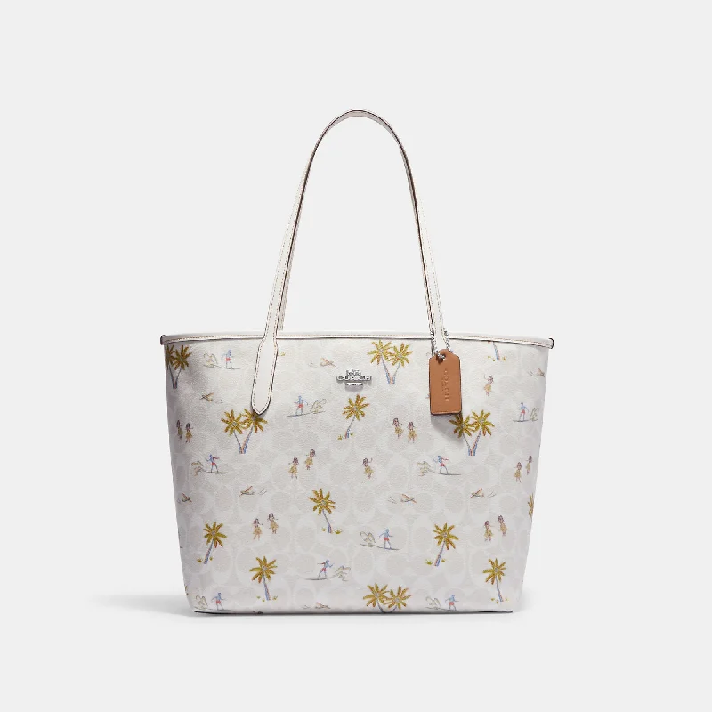 Coach Outlet City Tote In Signature Canvas With Hula Print