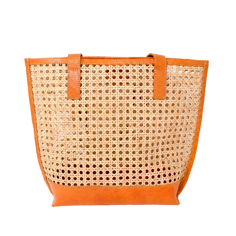 MARGARET CANE & LEATHER TOTE - CAMEL