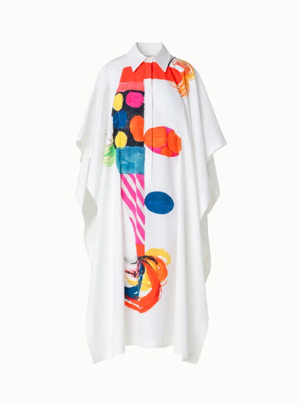 Cotton Caftan Dress with Rooster Print