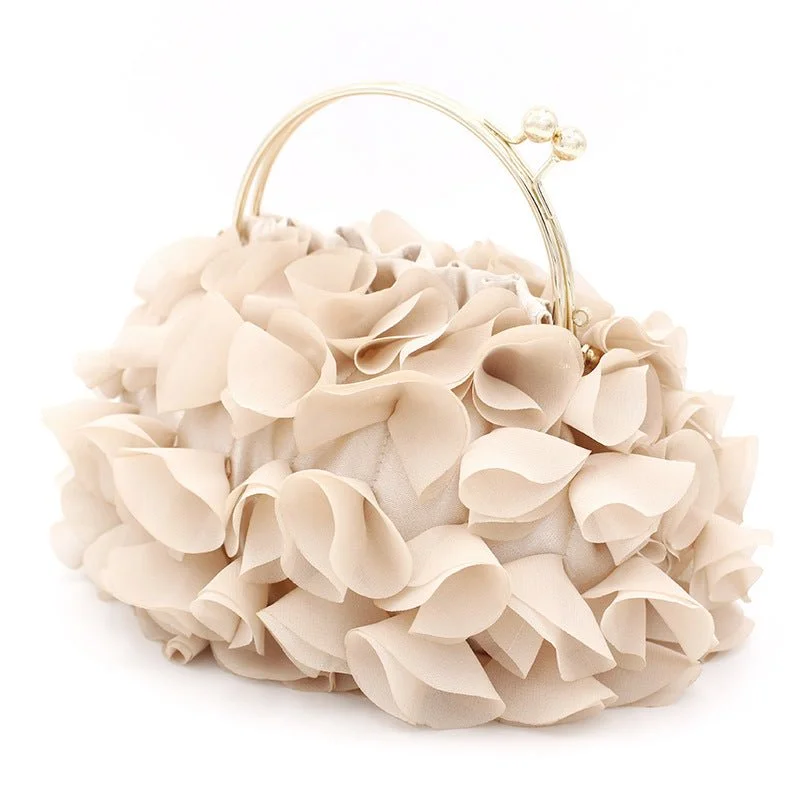 Luxy Moon Champagne Flower Evening Purses for Weddings or Party